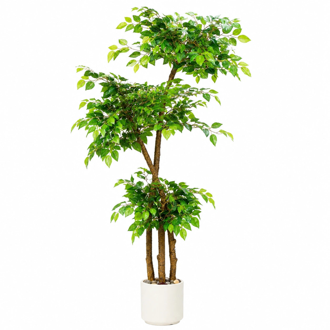 Arbre artificiel 180 cm en plastique vert avec pot blanc - Décoration intérieure réaliste