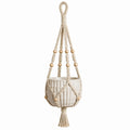 Pot de fleurs suspendu 16 cm en céramique beige avec corde en coton style macramé