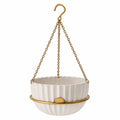 Pot de fleurs suspendu Ø 20 cm en céramique blanc avec chaînes en métal doré pour intérieur