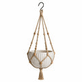 Pot de fleurs suspendu diamètre 18 cm en céramique blanc cassé avec suspension macramé