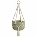 Pot de fleurs suspendu diamètre 16 cm en céramique verte avec suspension en corde style bohème