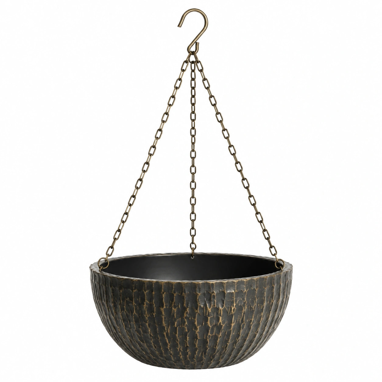 Pot de fleurs suspendu diamètre 30 cm en métal noir et bronze pour jardin