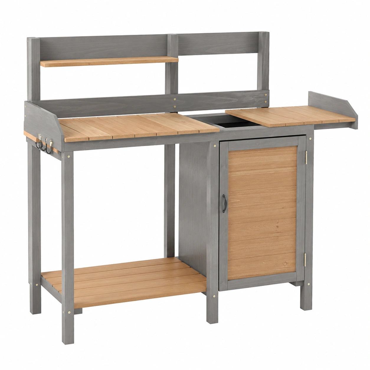 Table de rempotage 120 x 50 x 180 cm en bois gris et naturel avec rangement extérieur