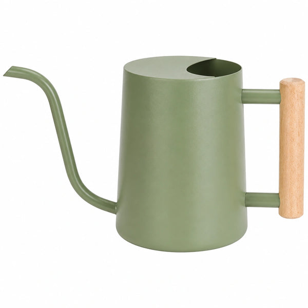 Arrosoir 1.5 L 14 cm x 24 cm en métal vert avec poignée en bois pour plantes style moderne