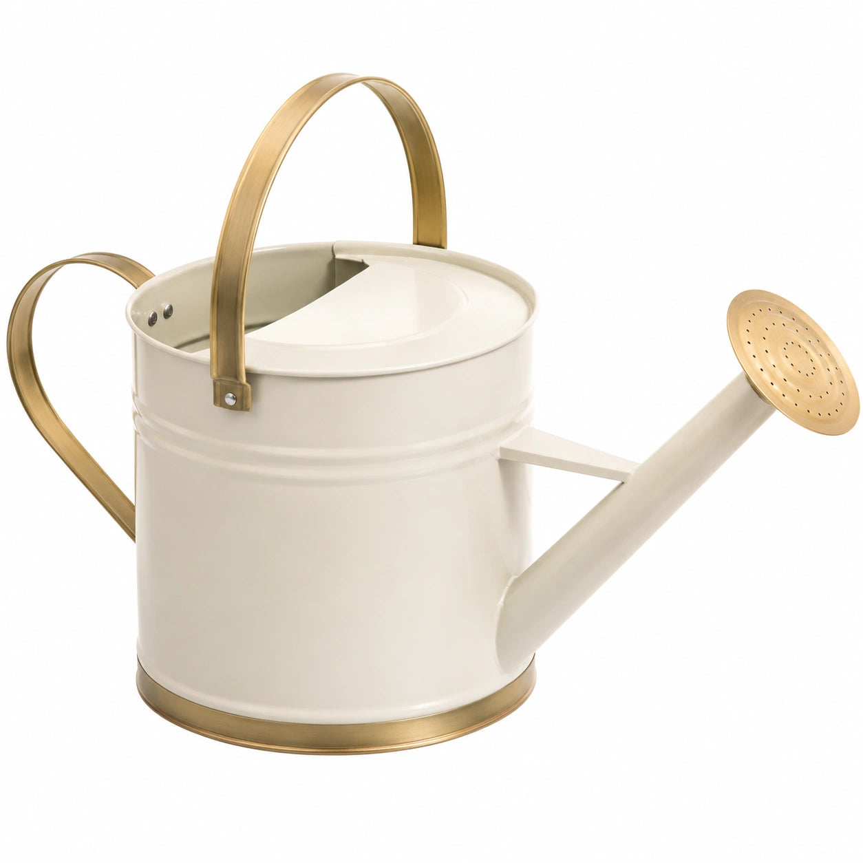 Arrosoir 5 L 22 x 28 cm en acier crème et doré à pomme fixe pour jardin