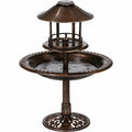 Bain d'oiseaux sur pied diamètre 75 cm hauteur 130 cm en métal brun avec mangeoire couverte style classique