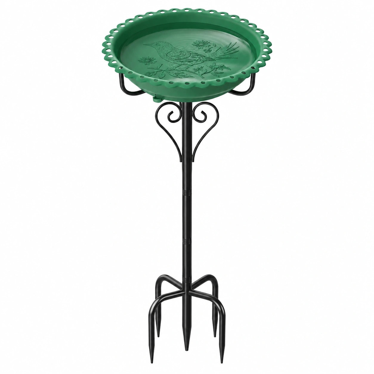 Bain d'oiseaux sur pied diamètre 39 cm métal et plastique vert noir pour jardin