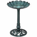 Bain d'oiseaux 50 x 95 cm en métal vert patiné sur pied décoratif pour jardin