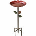 Bain d'oiseaux de jardin Ø 42 cm en métal rouge sur pied décor floral