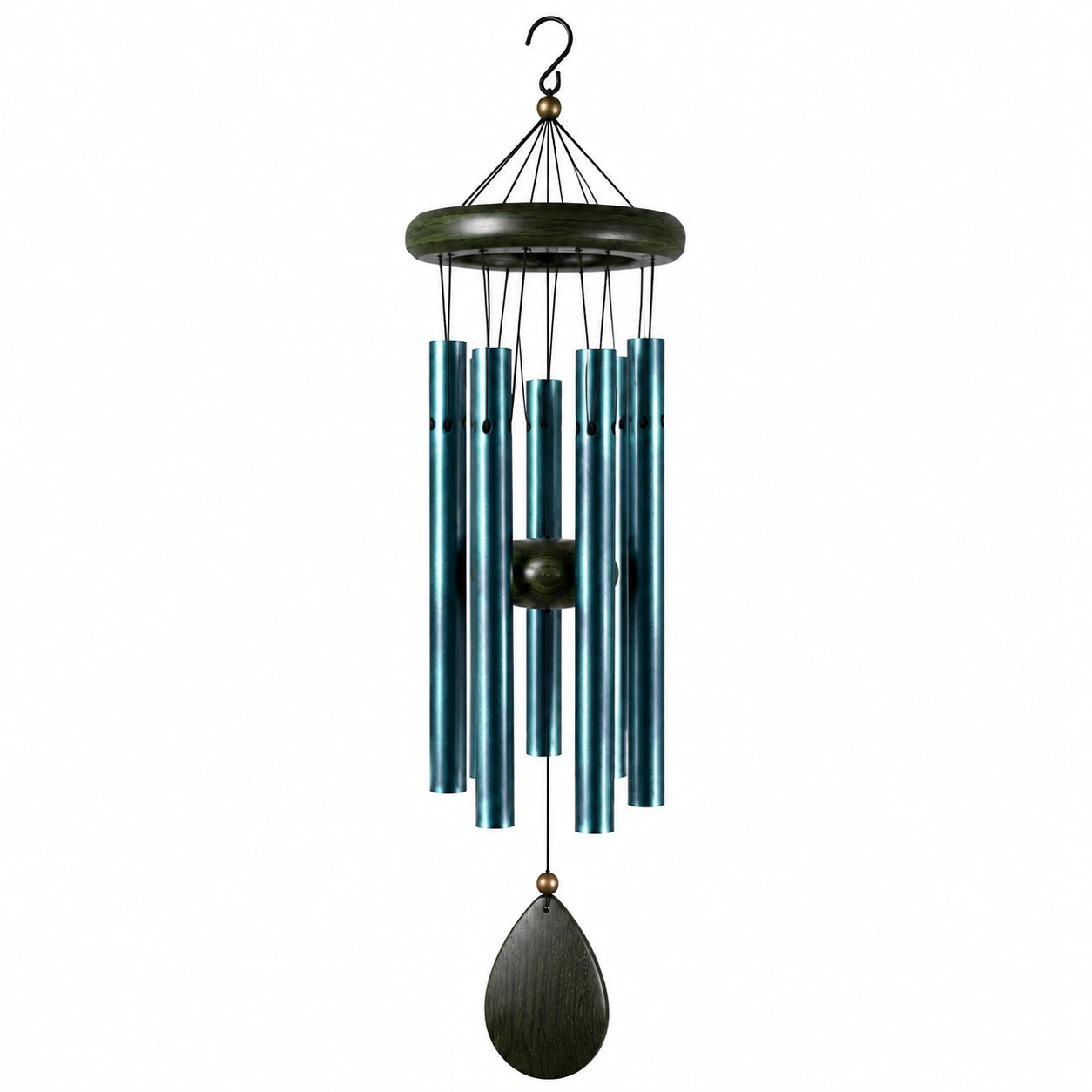 Carillon éolien 85 cm en aluminium bleu vert avec suspension décorative