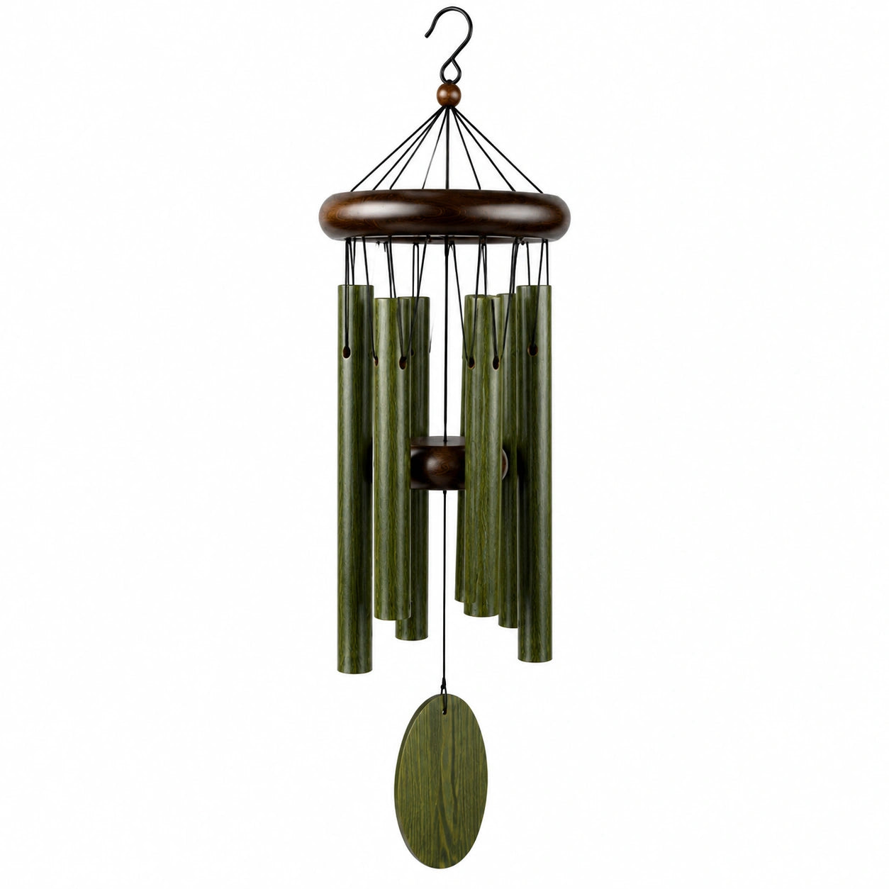 Carillon à vent 85.00 cm en bois vert et marron à suspendre - décoration extérieure