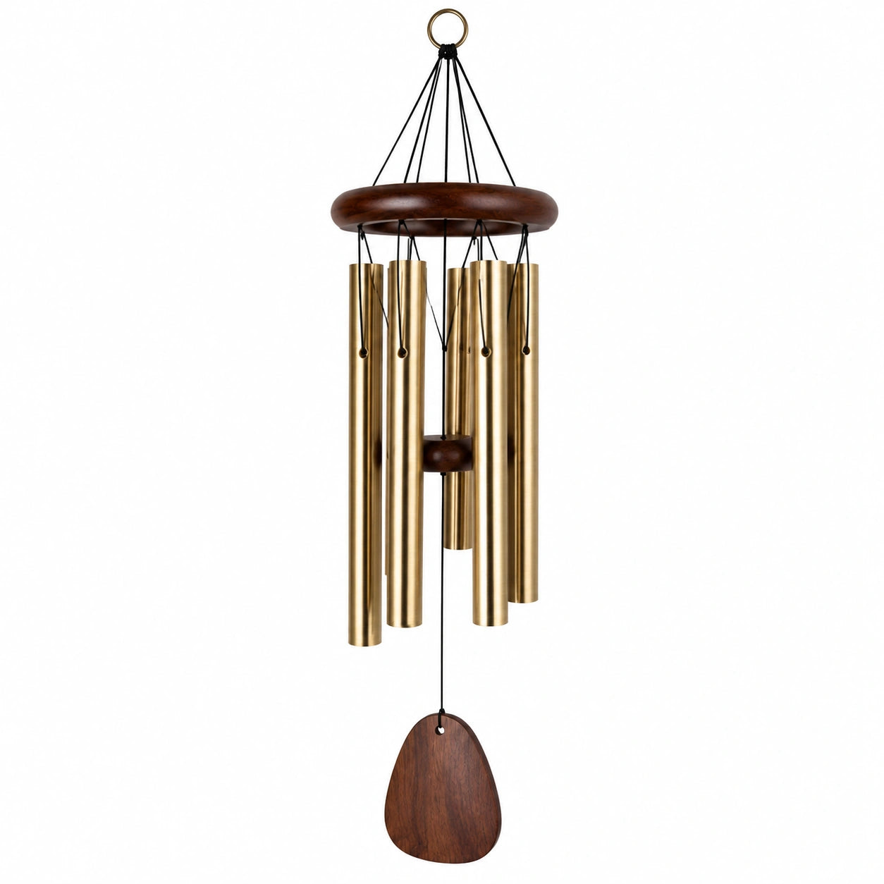 Carillon à vent 90 cm en métal doré et bois - suspension décorative