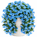 Plante artificielle en pot 75 cm fleurs bleues feuillage vert décorative