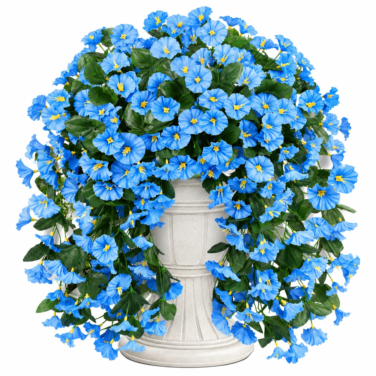 Plante artificielle en pot 75 cm fleurs bleues feuillage vert décorative