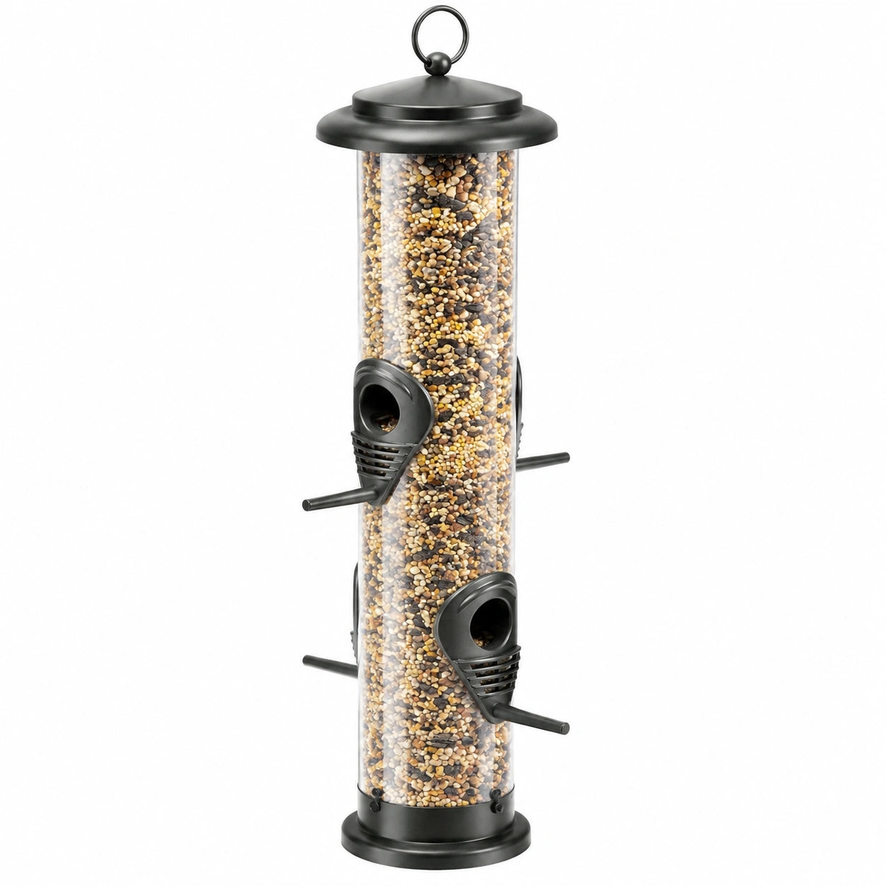 Mangeoire à oiseaux cylindrique 15 x 40 cm en plastique transparent noir à suspendre